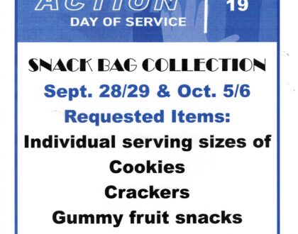 Mercy in Action - Snack Bag Collection -Sept. 28/29 and Oct. 5/6, 2024.