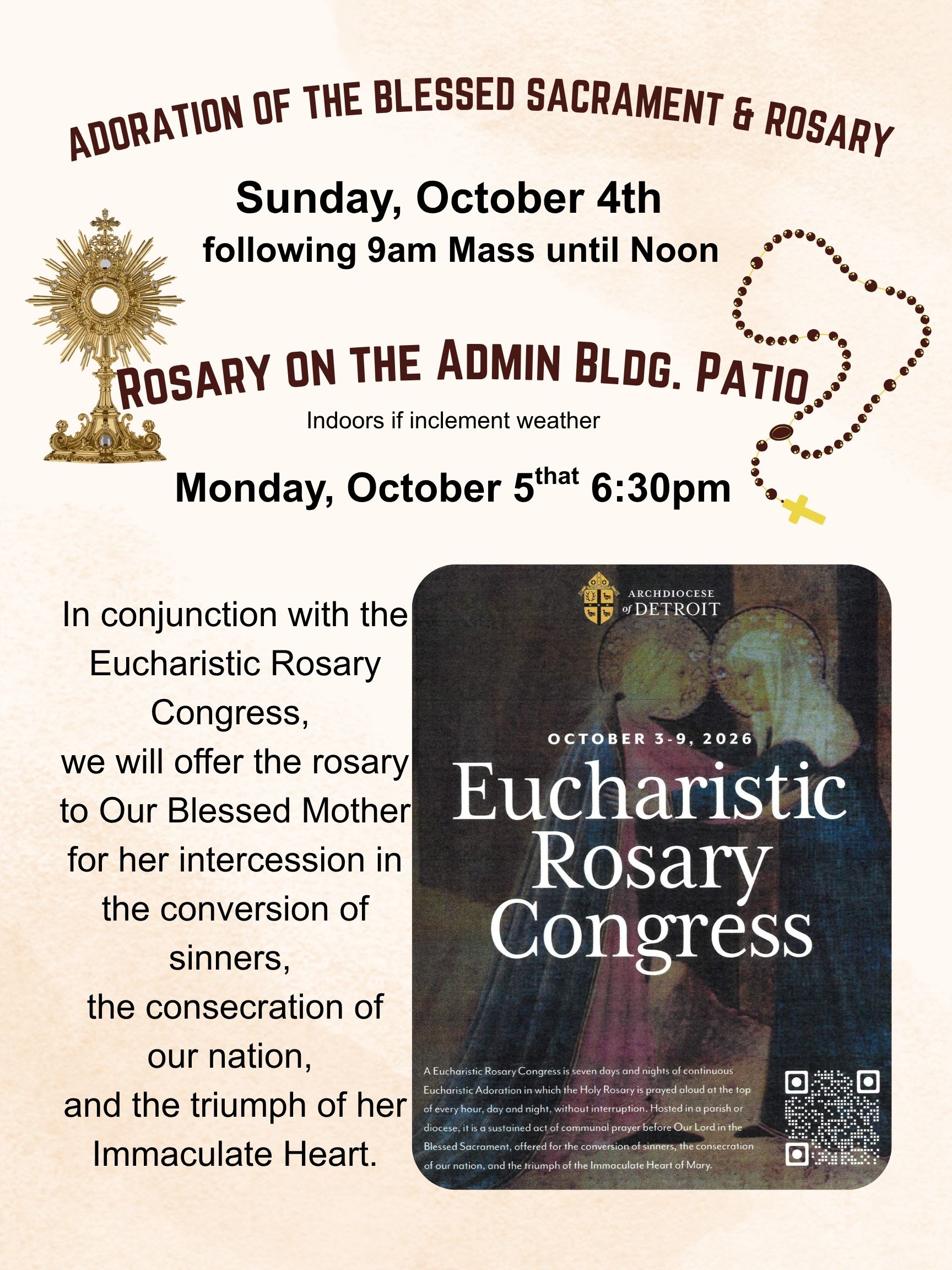 Adoration of the Blessed Sacrament & Rosary - Sunday October 4th following 9am Mass.